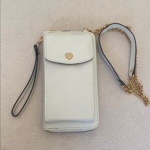 White faux leather Crossbody Bag / Wristlet with pocket for Cellphone